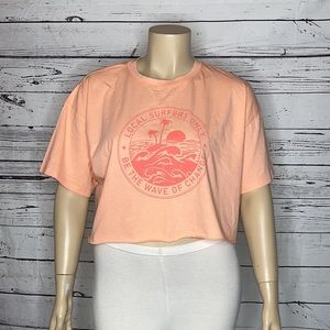 Flirtitude Active NWT Size XXL Coral Local Surfers Beach Wave Crop Top T-Shirt